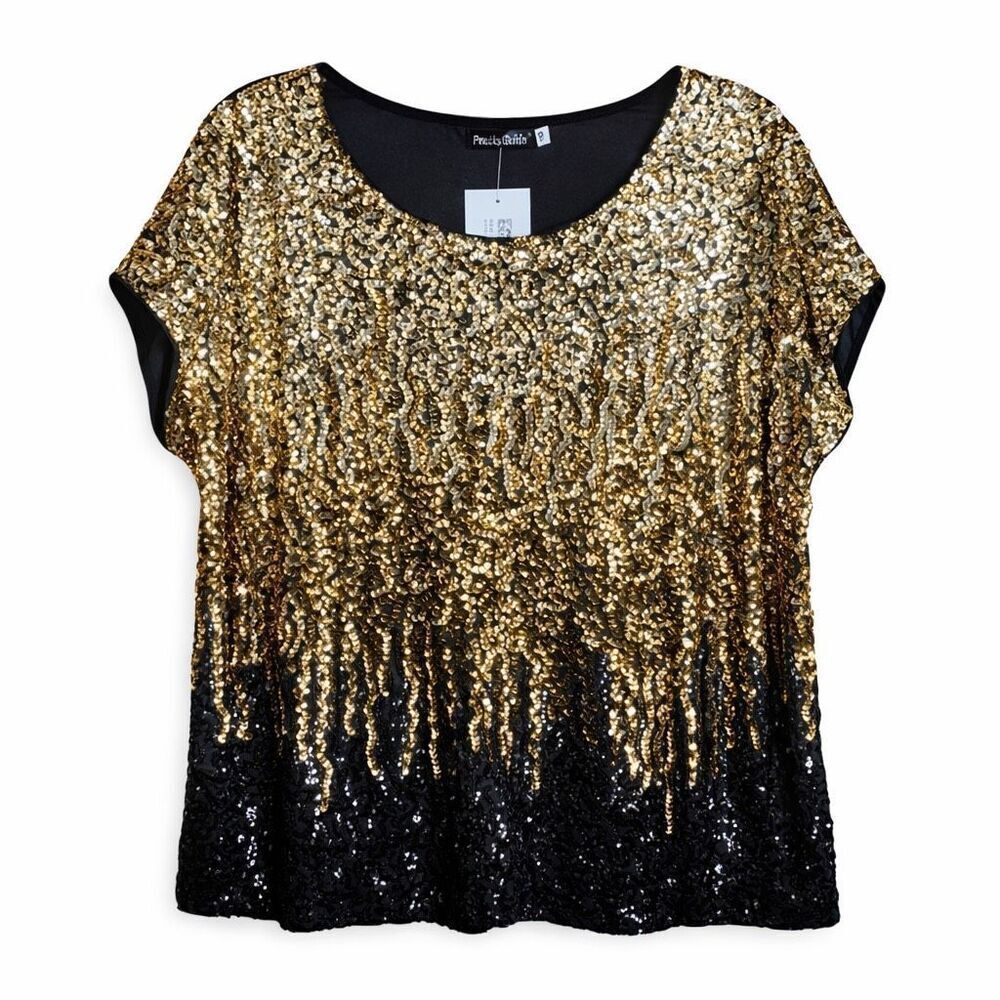 Pretty Guide Gold Black Sequin Ombre Top Mardi Gras NYE Glam